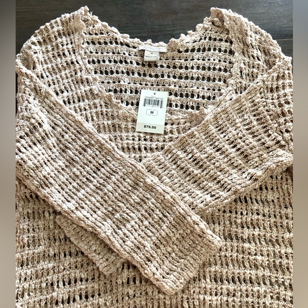 Lucky sand beige tan sweater roll off shoulder medium nwt